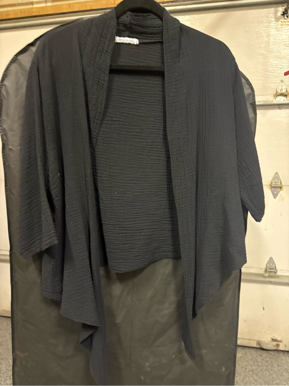 Made in Italy Black Open-Front Draped Knit Cardigan